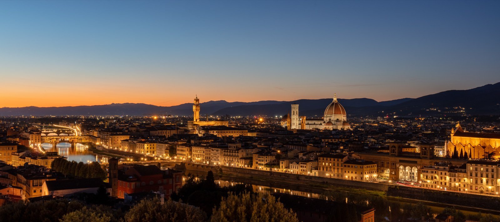 Florence's Duomo and skyline at dusk, seen from Piazzale Michelangelo